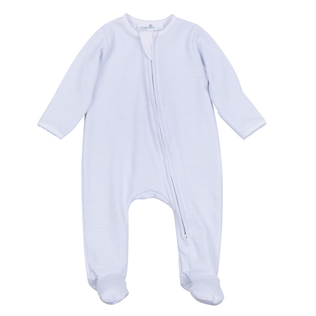 Mini Stripes Light Blue Zip Footie