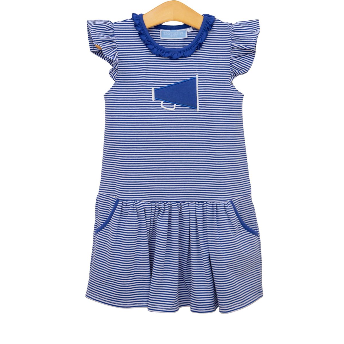 Royal Blue & White Stripe Megaphone Applique Dress