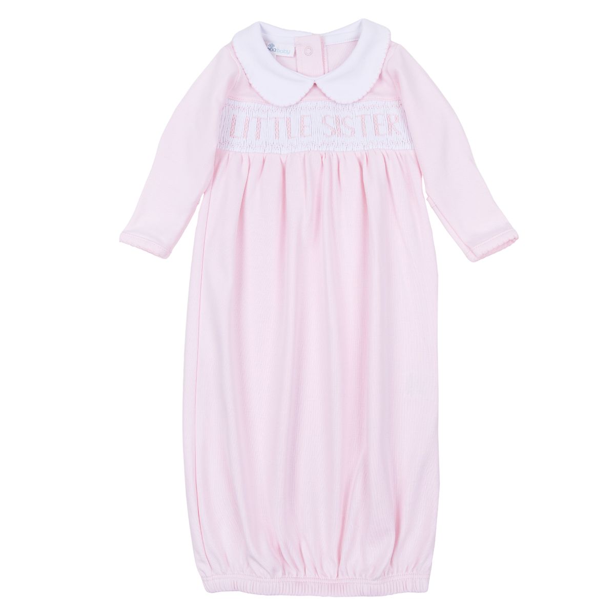 Pink Little Sister Smocked Gathered Gown
