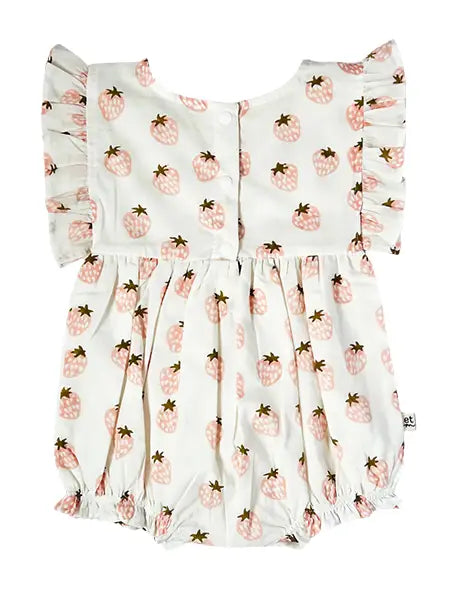 Strawberry Thin Frill Sleeve Balloon Romper