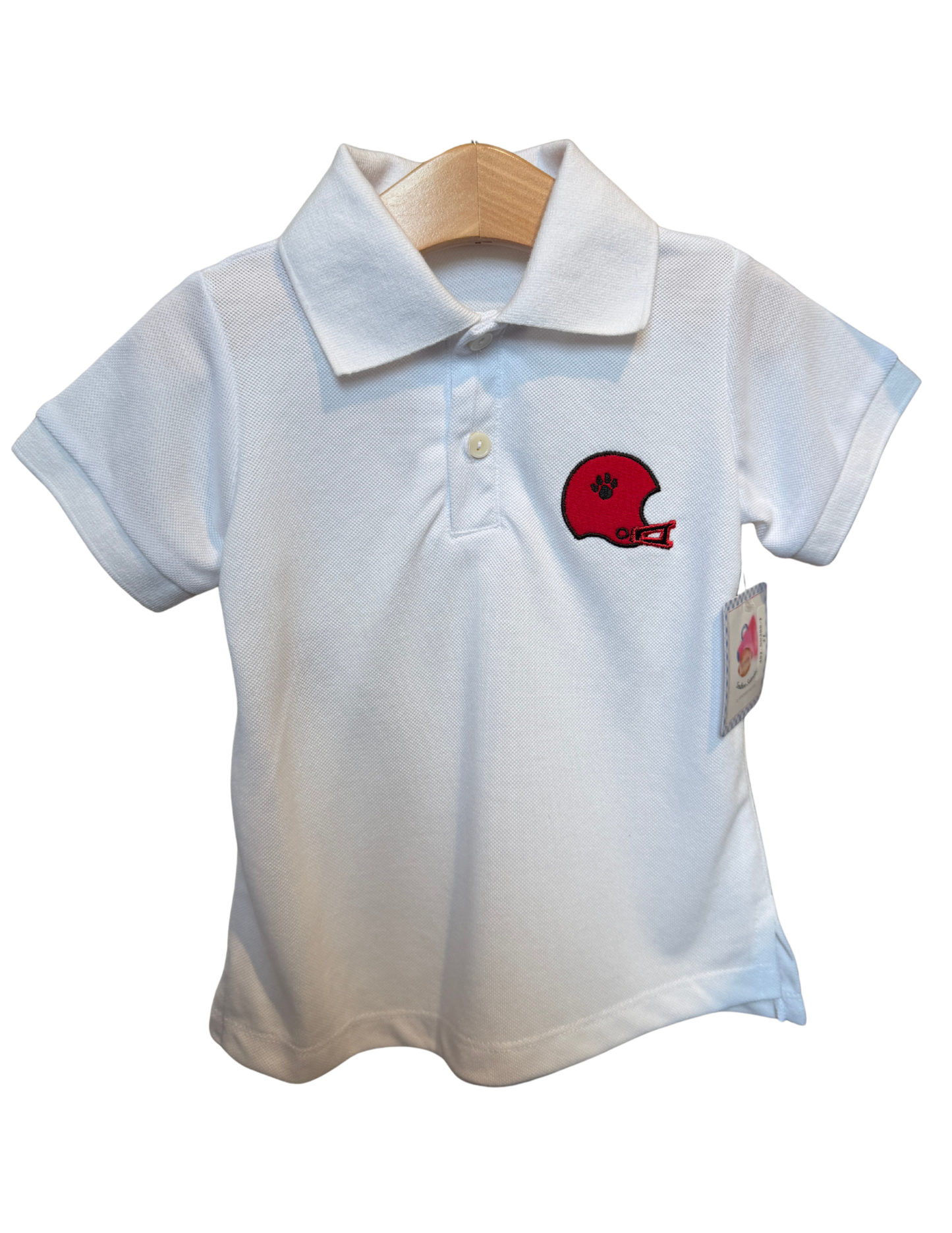 White Polo with Bulldog Helmet