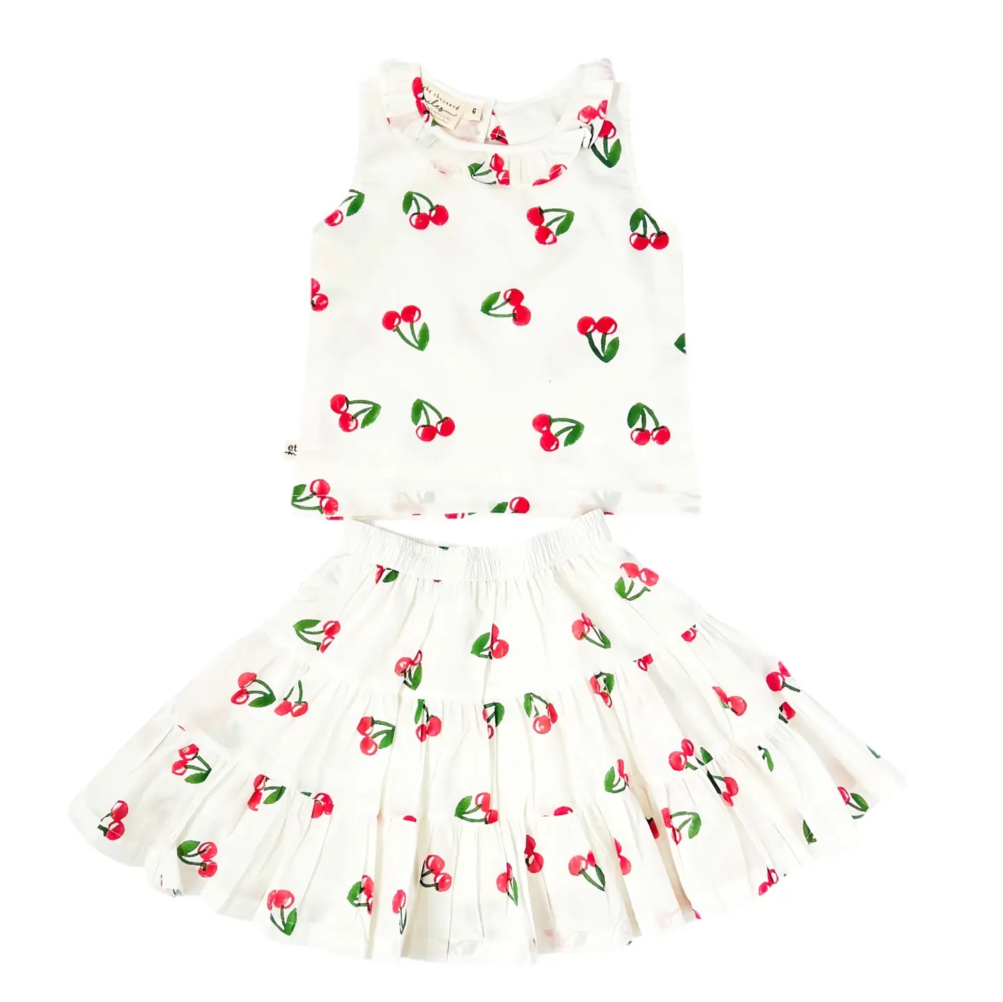 Cherry Ruffle Collared Top and Skirt Set
