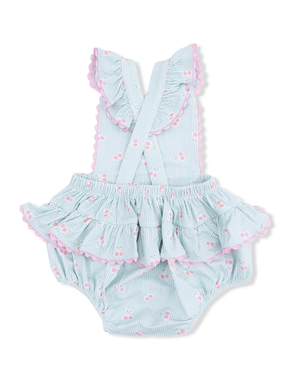 Tiny Cherry Stripe Ric Rac Ruffle Sunsuit
