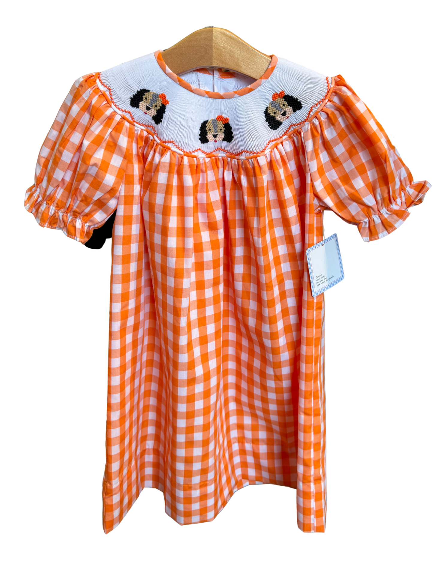 Orange and White Gingham Smocked Smokey Bishop Dress