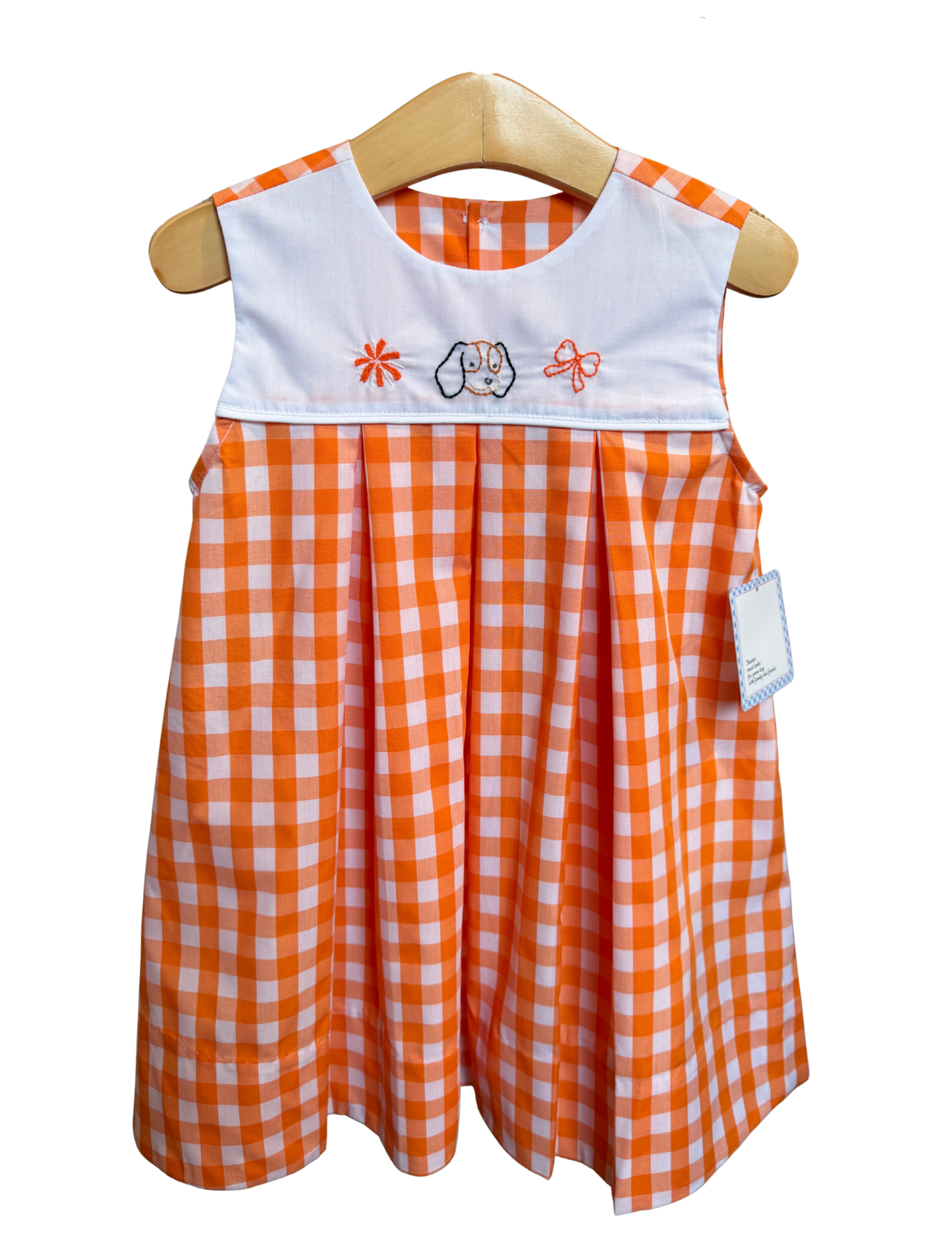 Orange and White Gingham Smokey Cheer Embroidered Dress