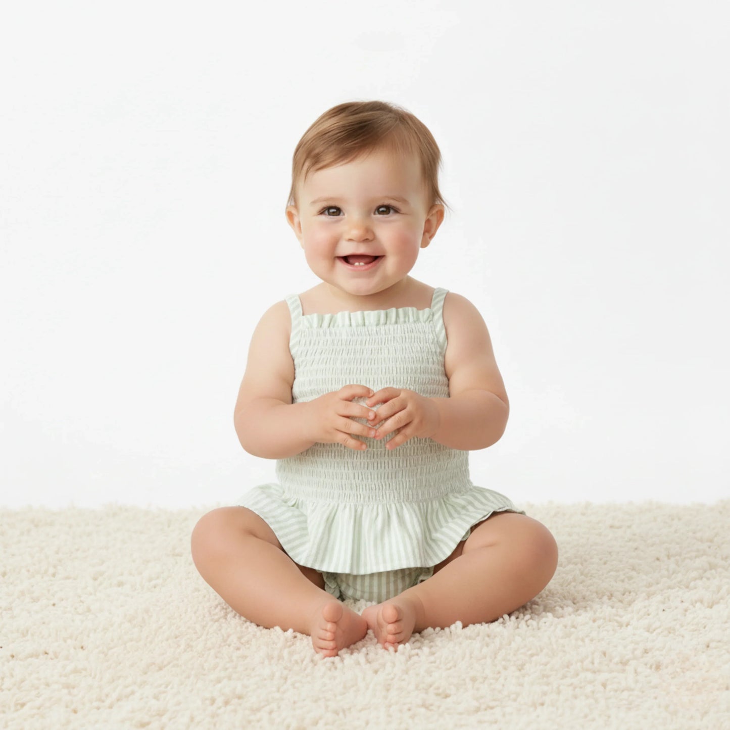 Basil Stripes Organic Smocked Top And Bloomer Set