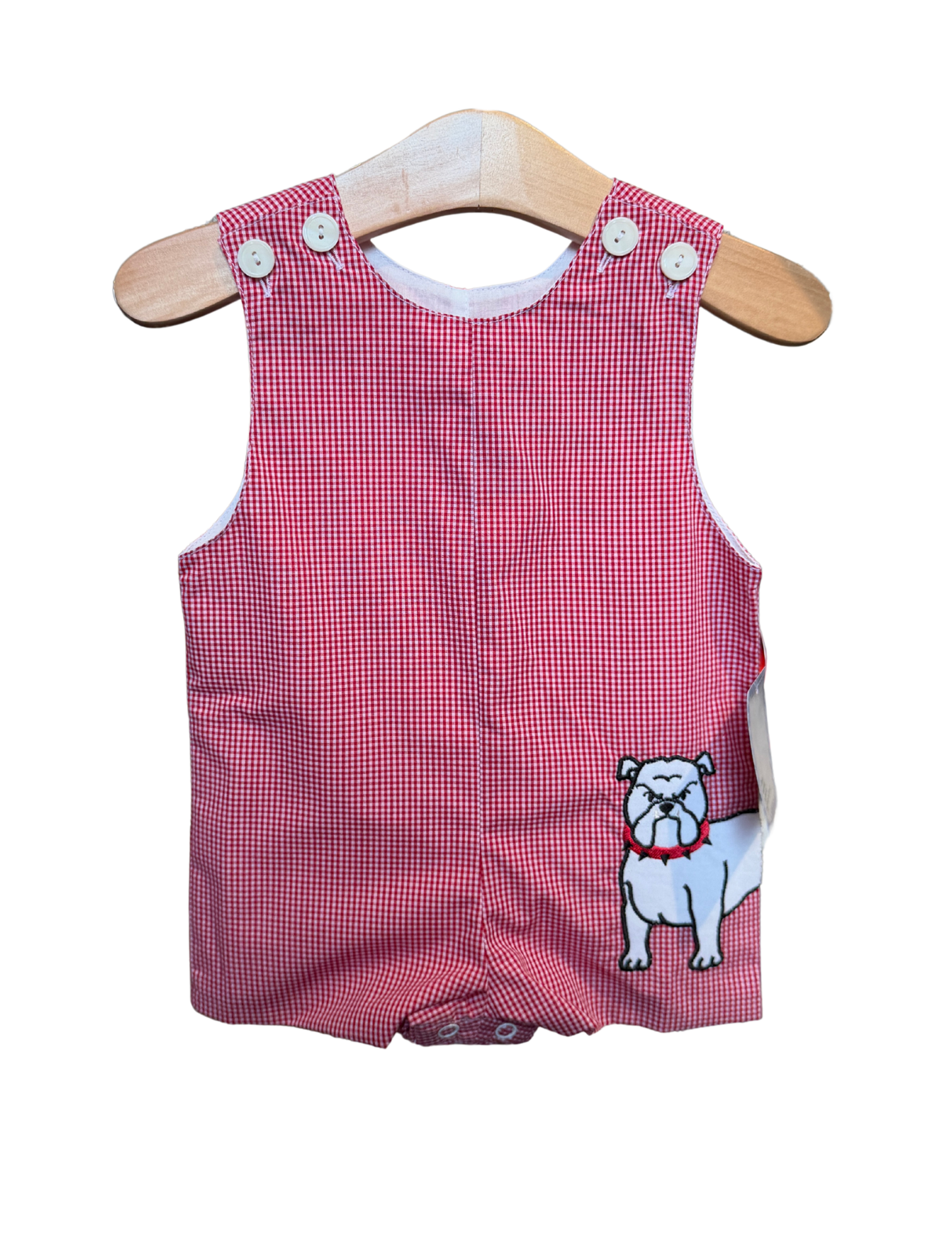 Red and White Mini Gingham Bulldog Shortall
