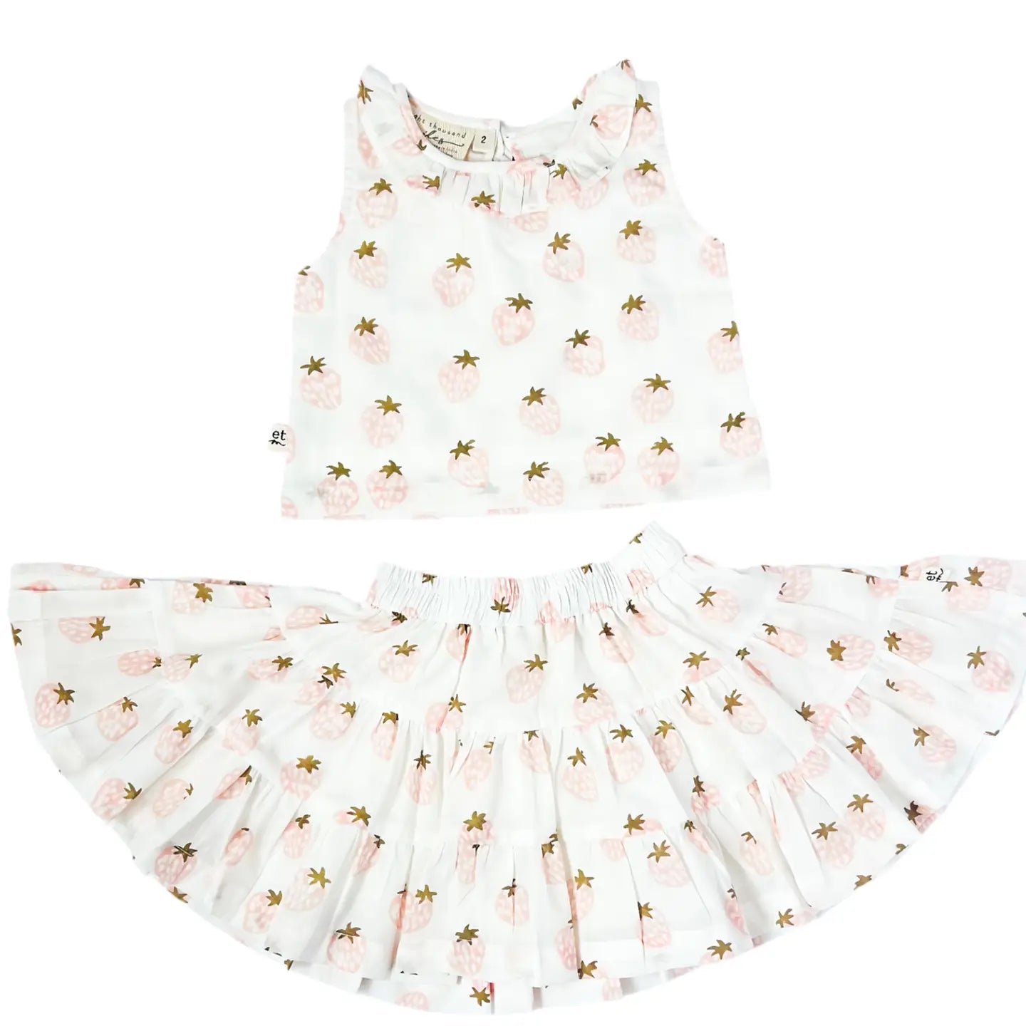 Strawberry Ruffle Collared Top and Skirt Set