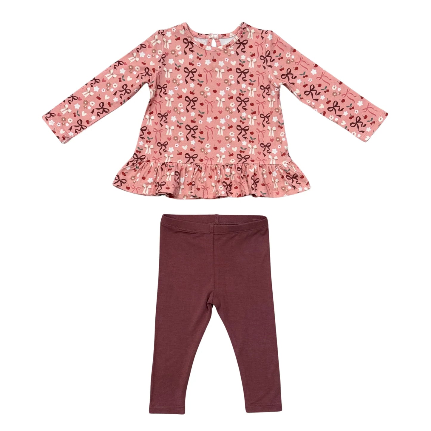Cherry Hearts Long Sleeve Peplum Set