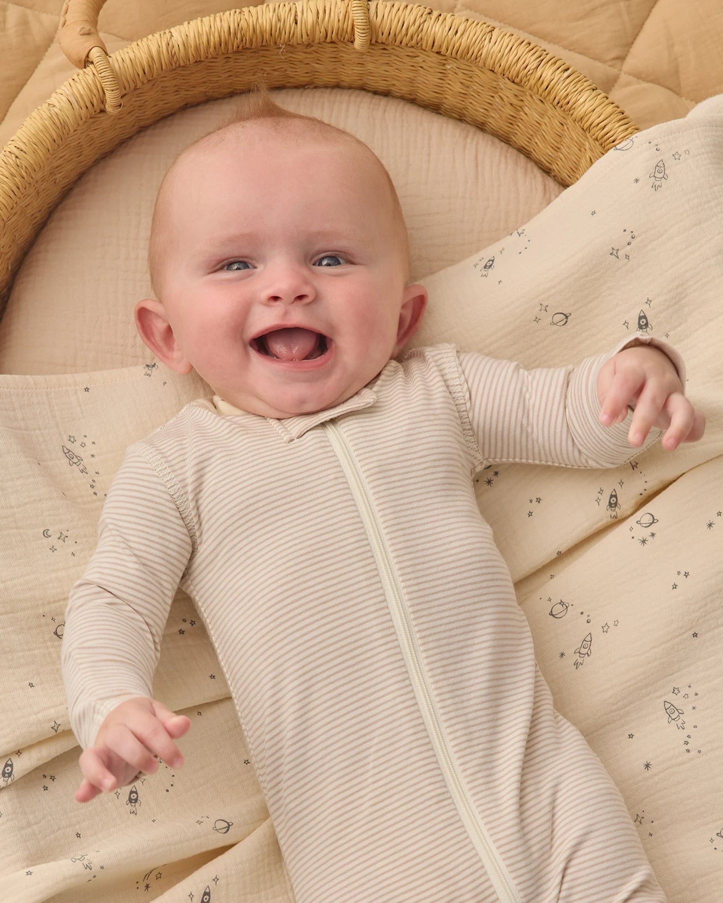 Oat Micro Stripe Zip Long Sleeve Sleeper Footie