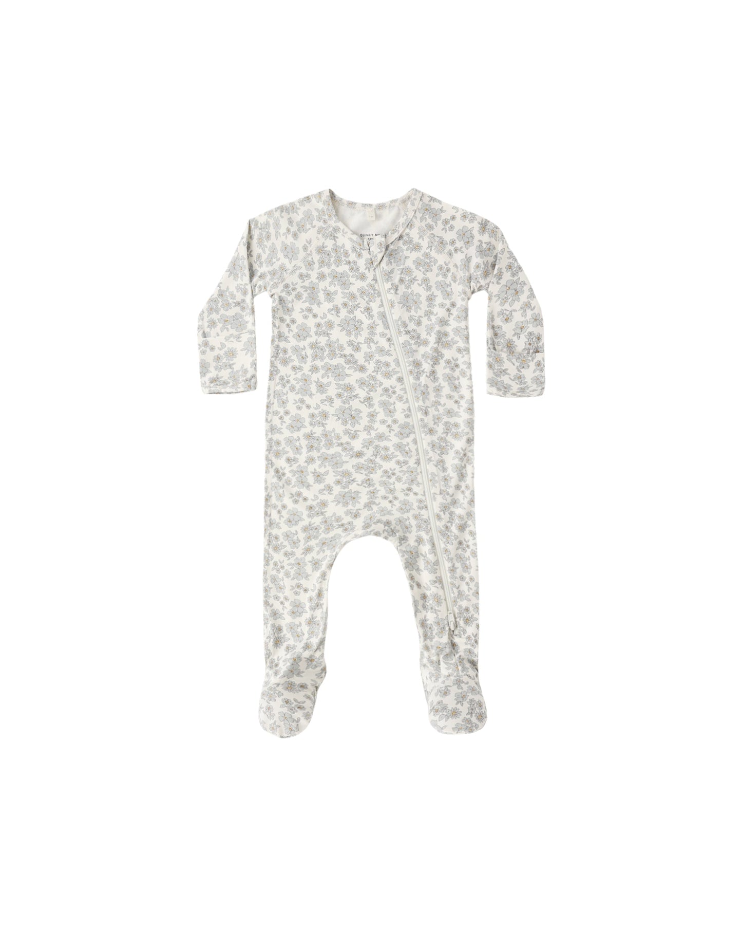 Blue Floral Bamboo Zip Footie