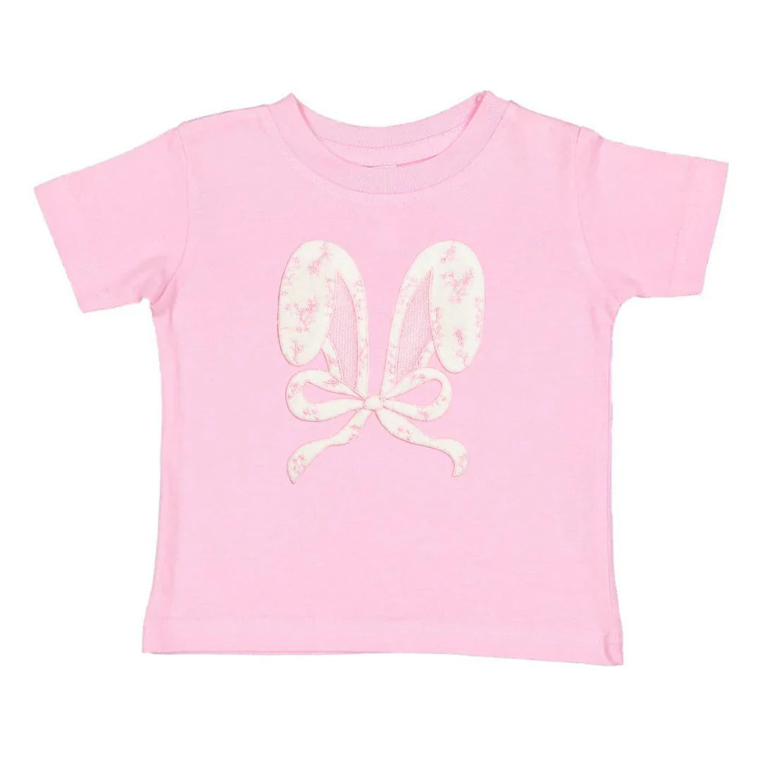 Pink Lace Bunny Bow Patch Easter Short Sleeve T-Shirt