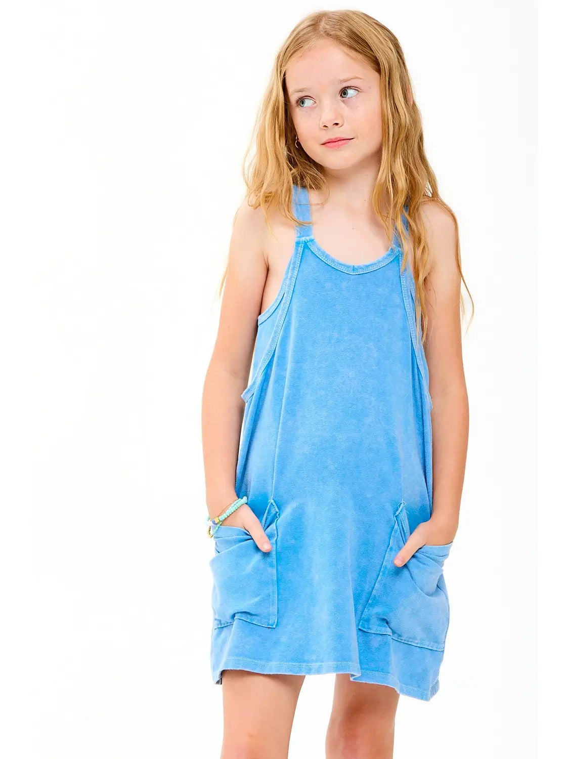 Denim Blue Mineral Washed Dress with Built-in Romper Lining