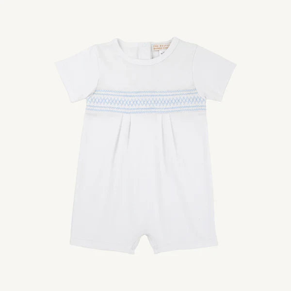 Worth Ave White/Beale Street Blue Sebastian Smocked Romper