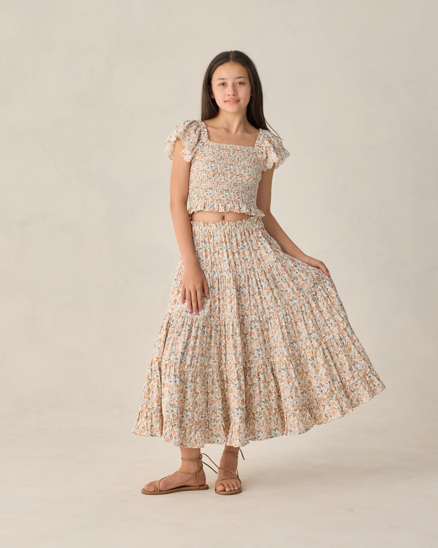 Teen Flower Fields Ruffle Tiered Maxi Skirt