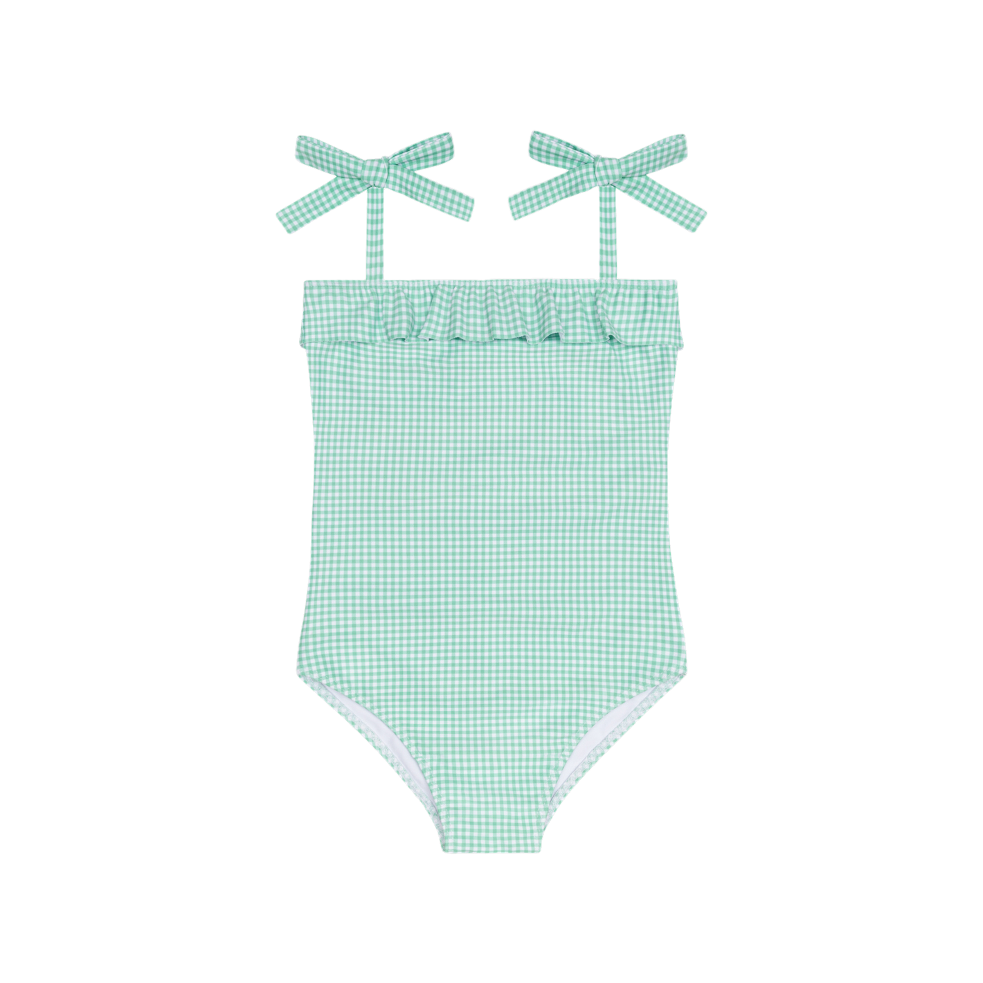 girls gustavia gingham ruffle front tie strap one piece
