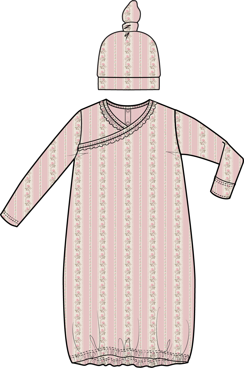 Antoinette Stripe Kimono Gown & Knotted Hat