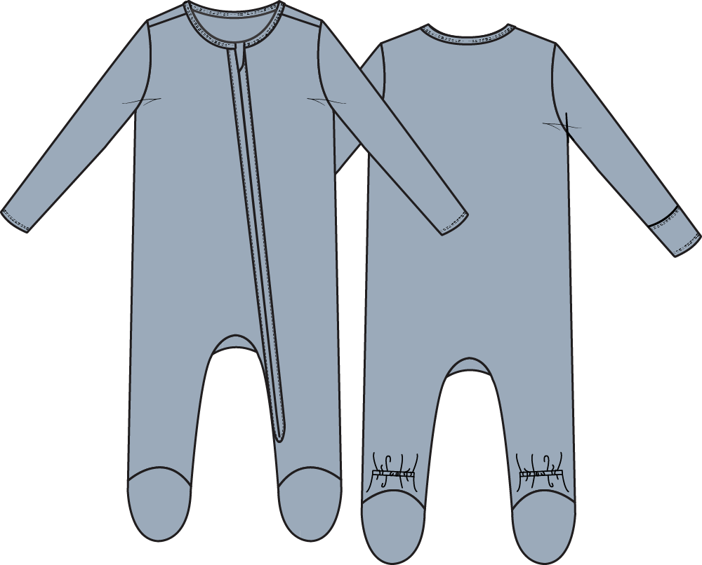 Solid Blue Fog 2 Way Zip Footie
