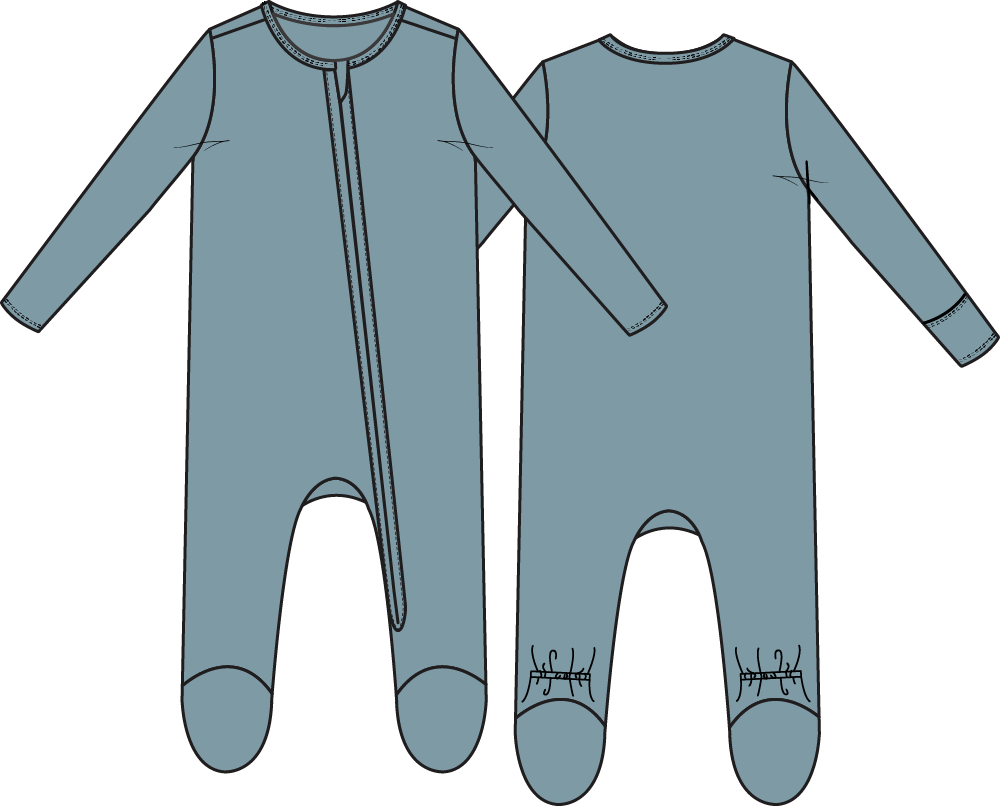 Solid Stone Blue 2 Way Zip Footie