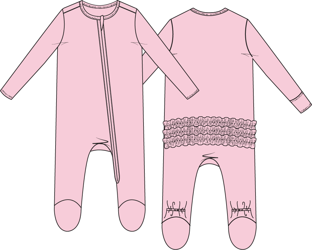 Solid Pink A Boo 2 Way Ruffle Zip Footie