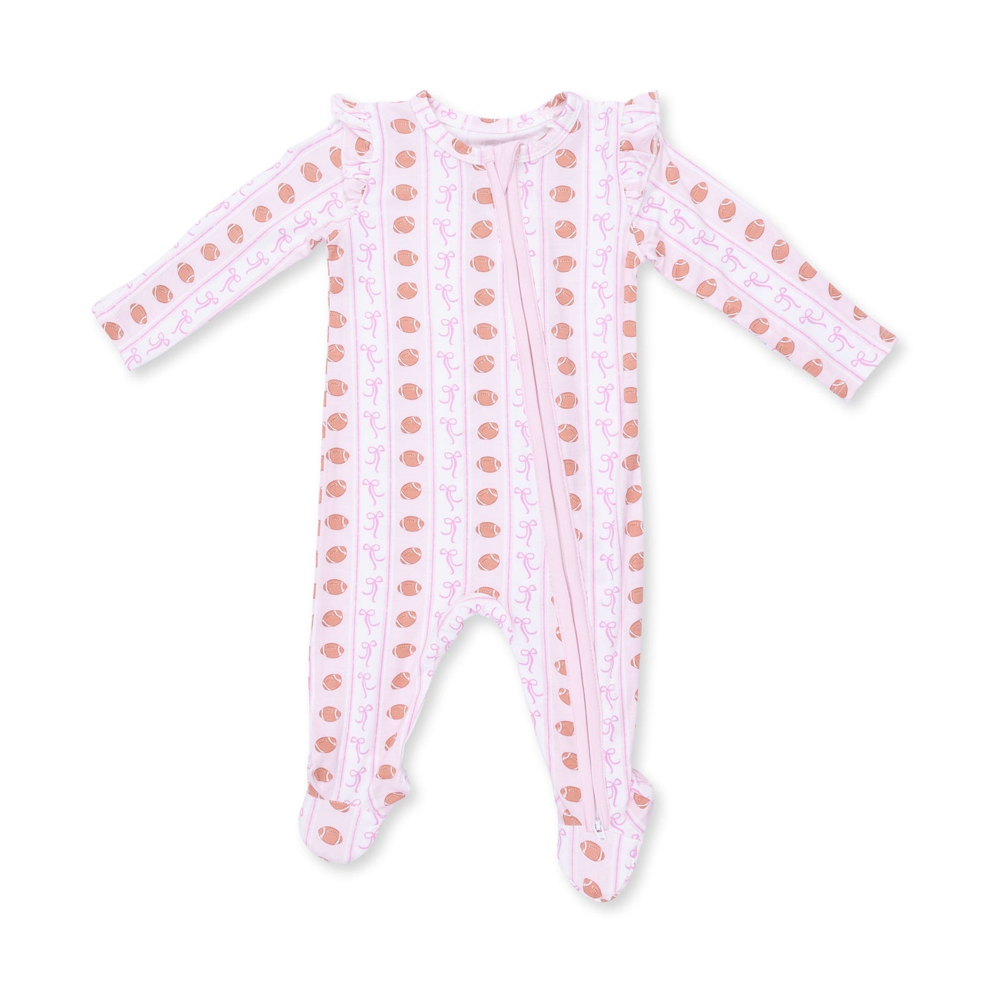 Football Bow Stripe 2 Way Ruffle Zip Footie