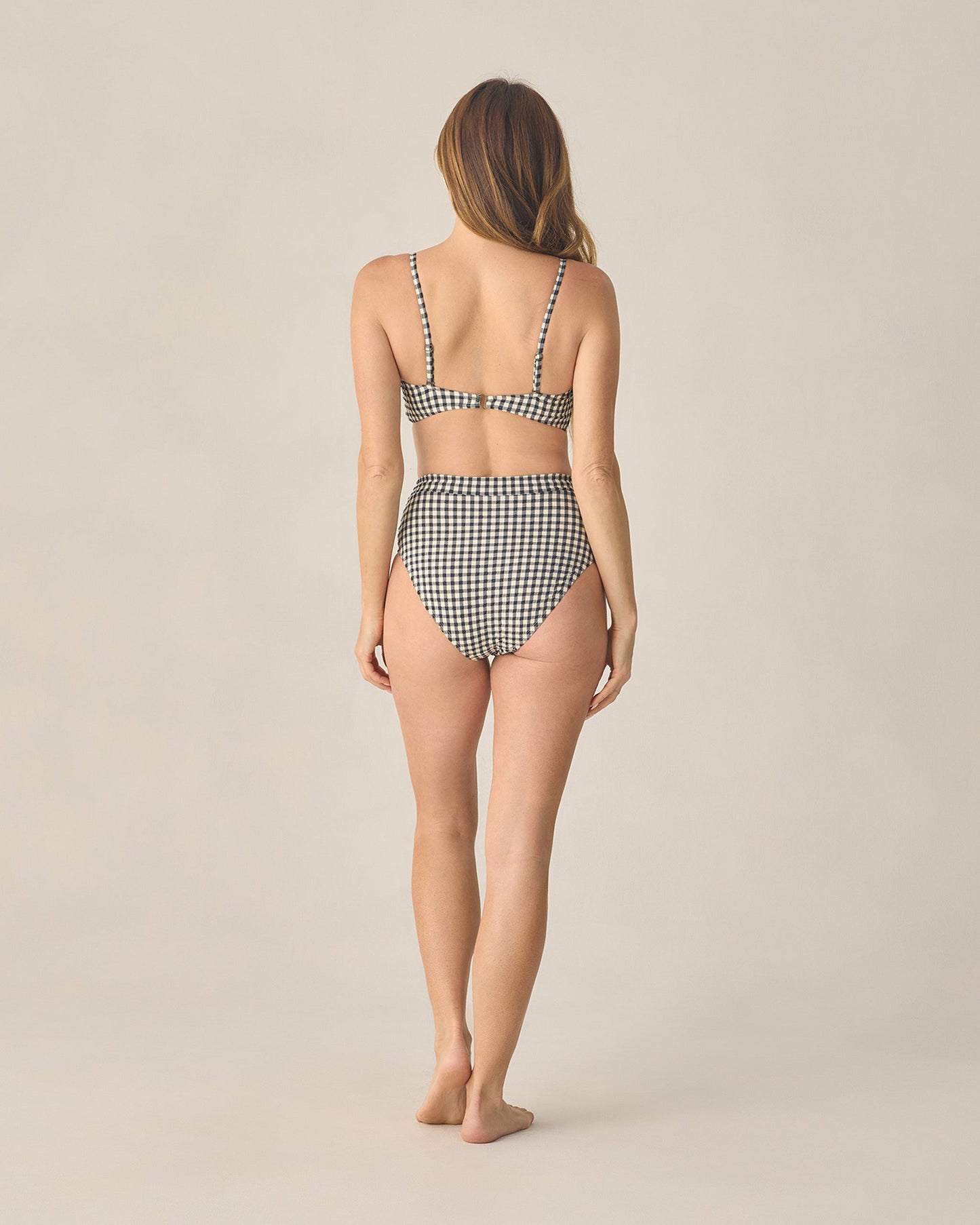 Women's Black Gingham Knotted Bandeau Bikini Top