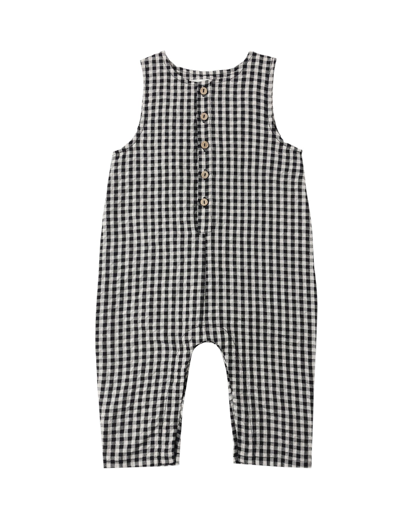 Black Check Button Jumpsuit