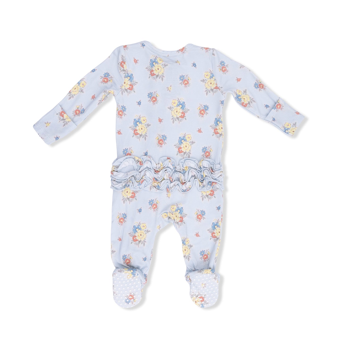 Country Stitch Floral 2 Way Ruffle Back Zipper Footie