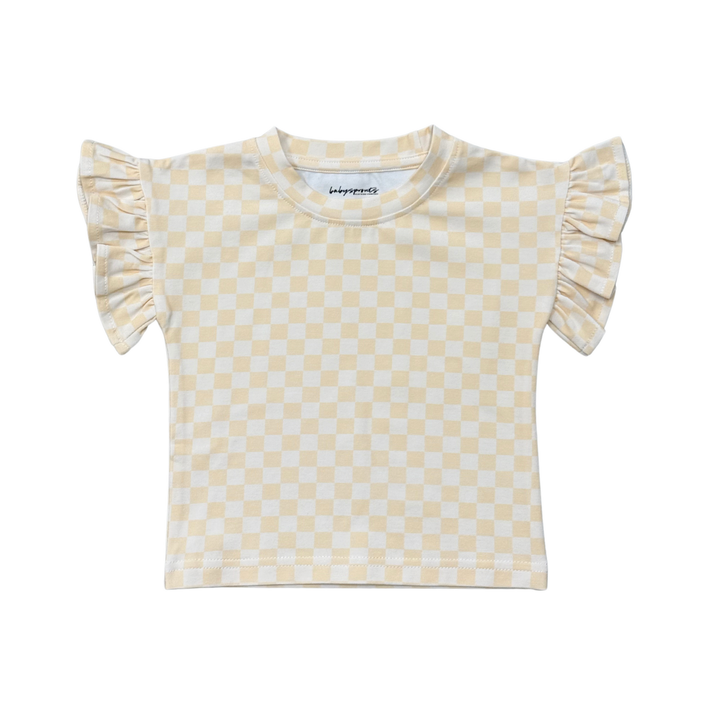 Checkered Ruffle Sleeve Top