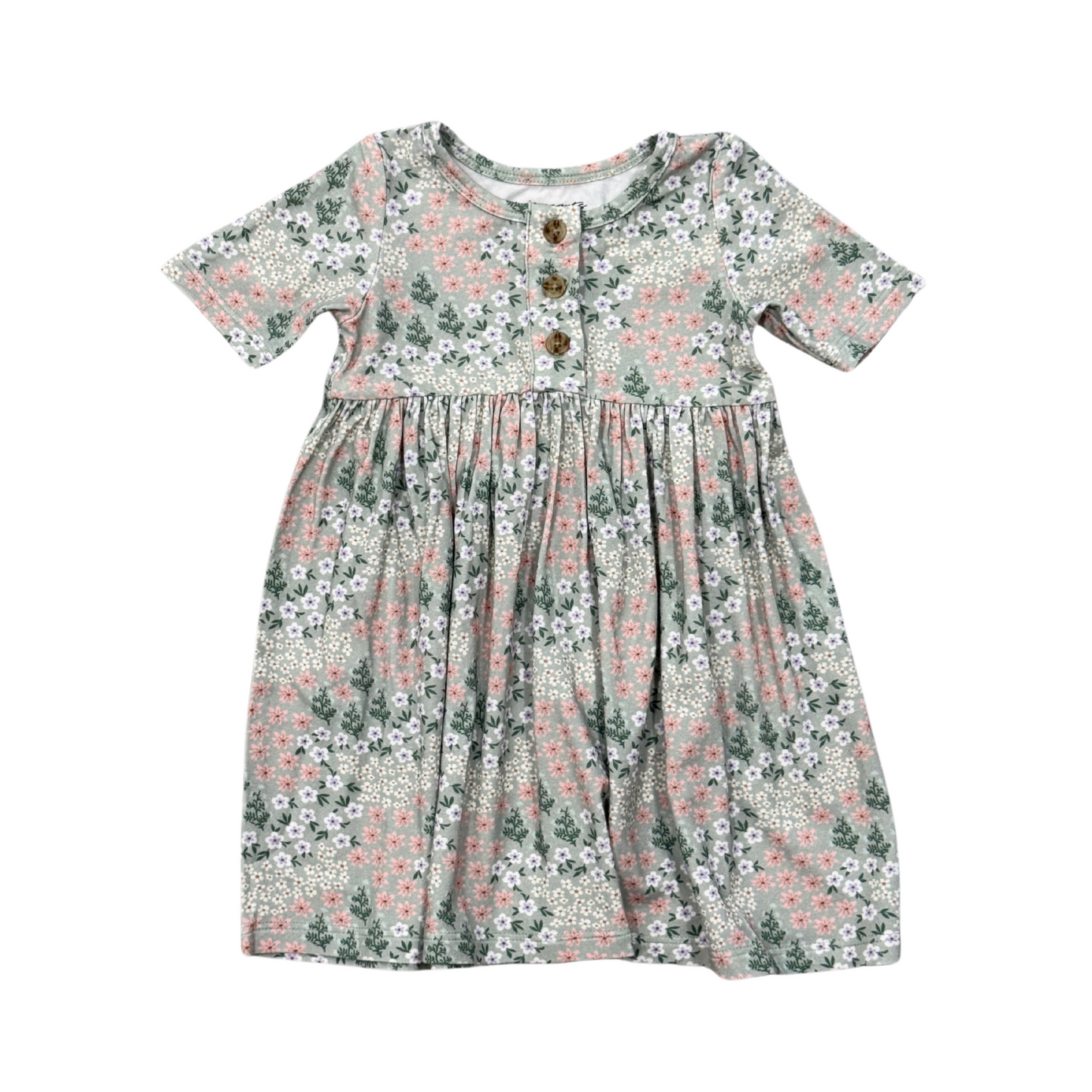Aqua Gray Floral Henley Dress
