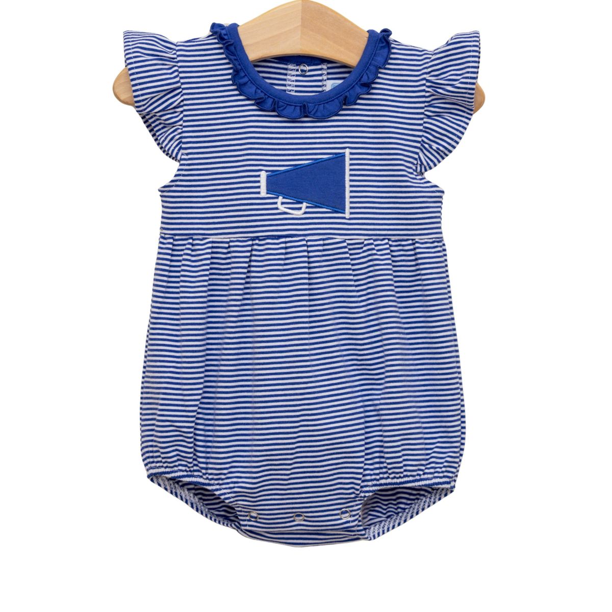 Royal & White Stripe Ruffle Megaphone Bubble