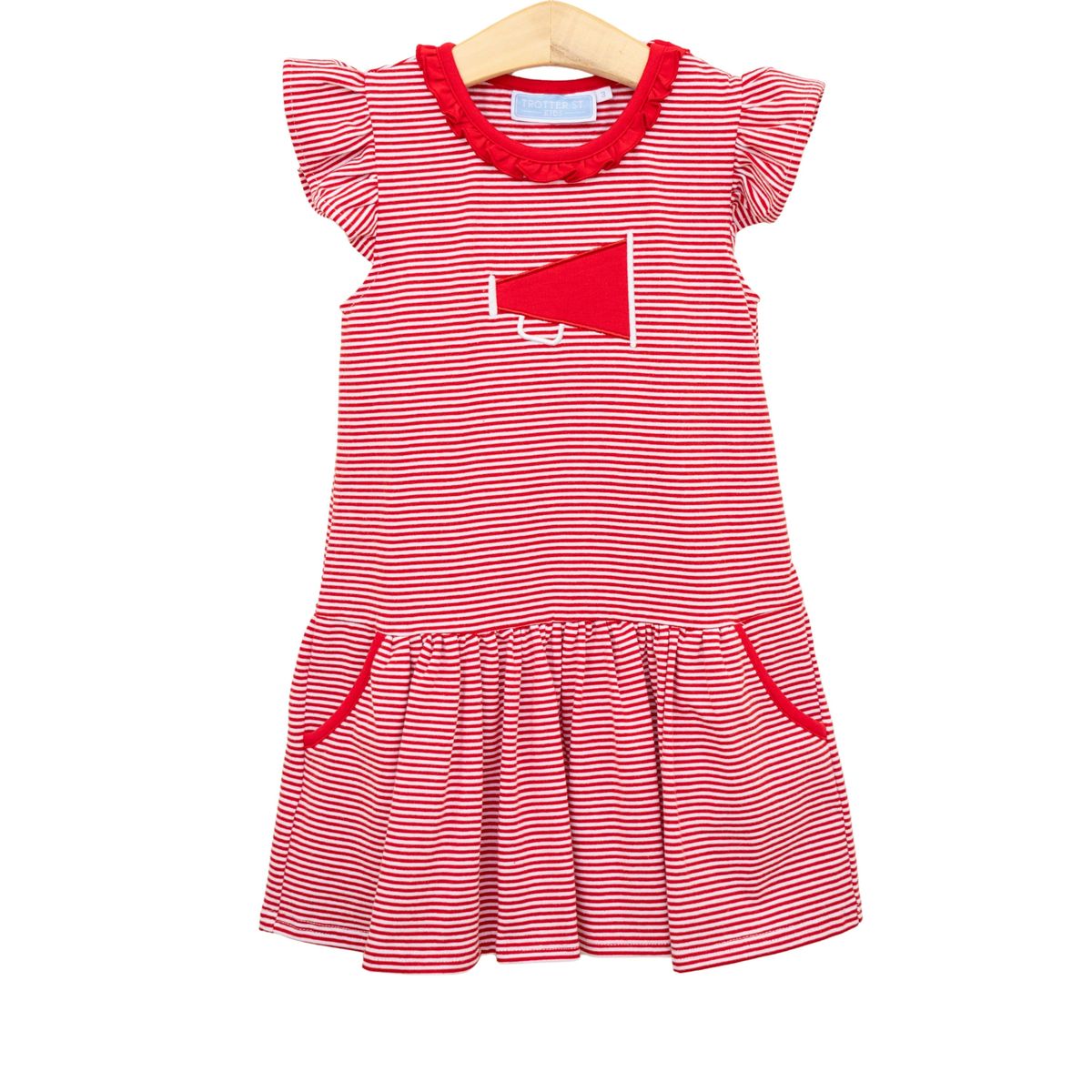 Red & White Stripe Megaphone Applique Dress