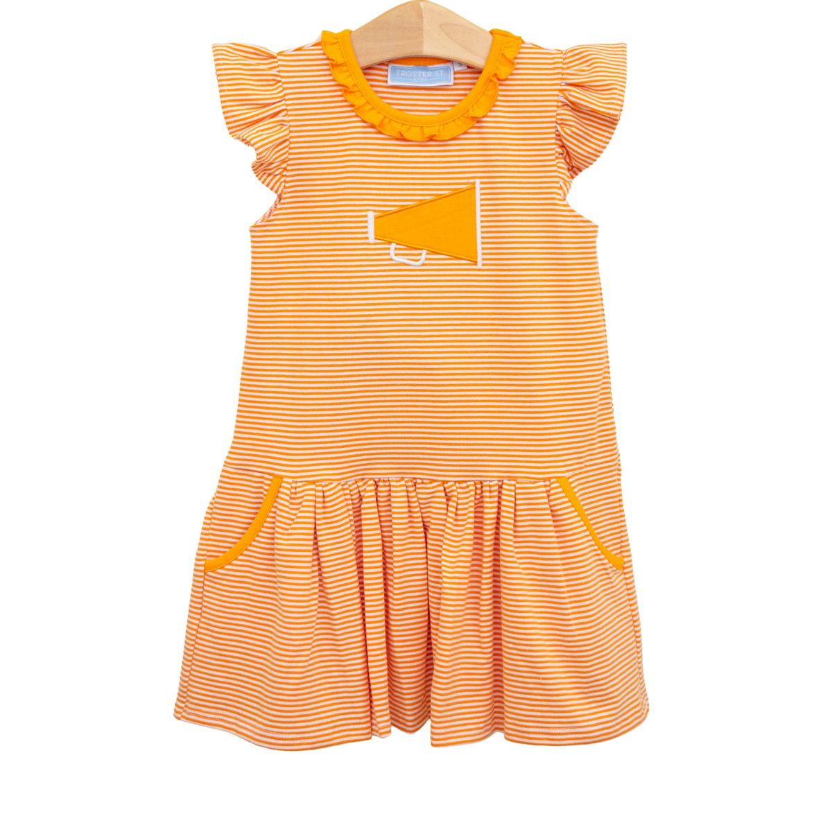 Orange & White Stripe Megaphone Applique Dress