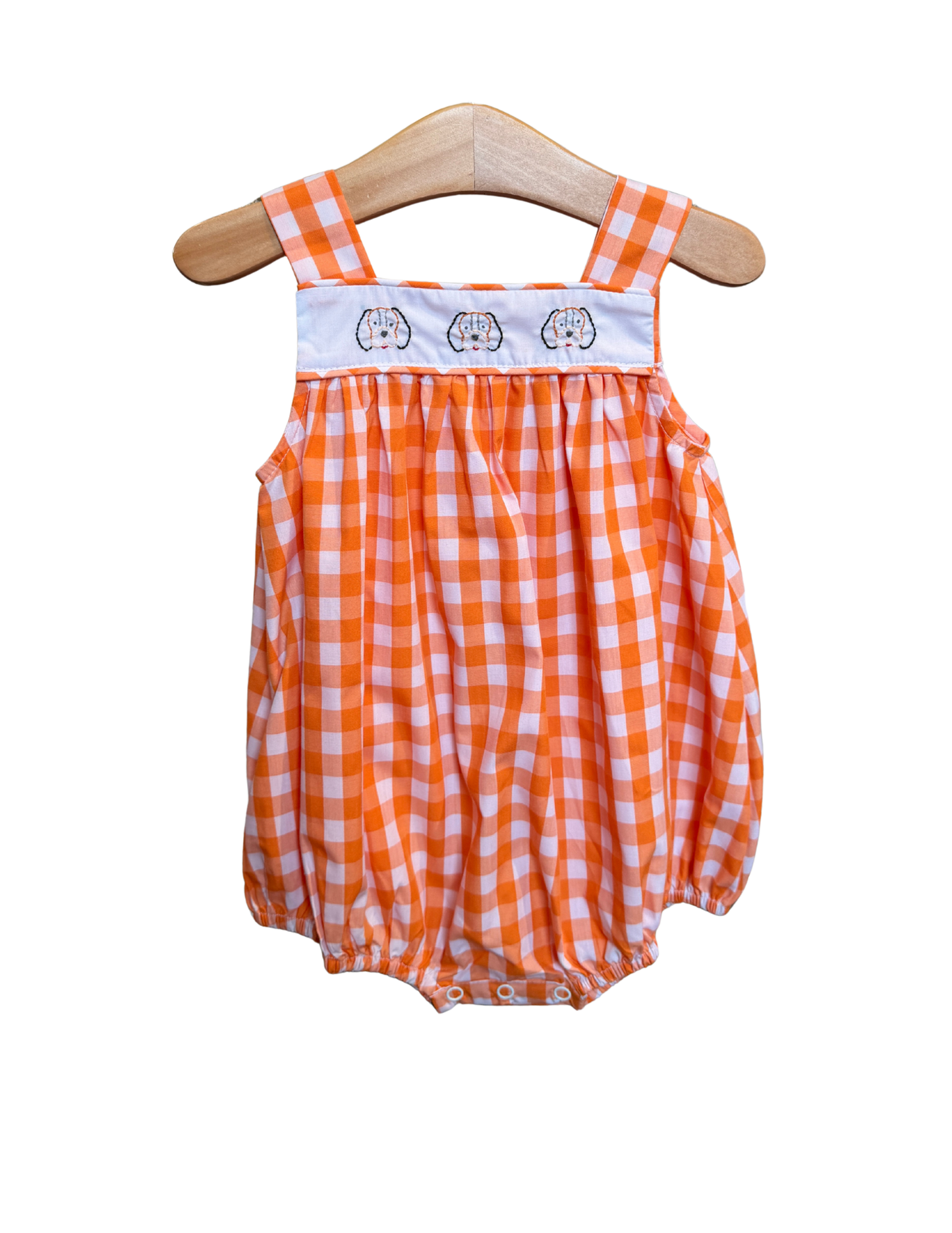 Orange and White Gingham Smokey Face Embroidered Bubble