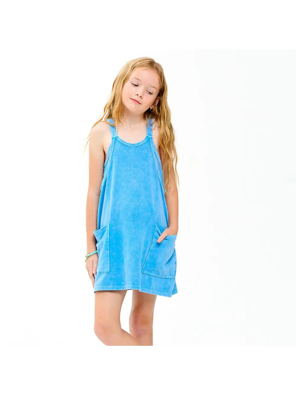 Denim Blue Mineral Washed Dress with Built-in Romper Lining