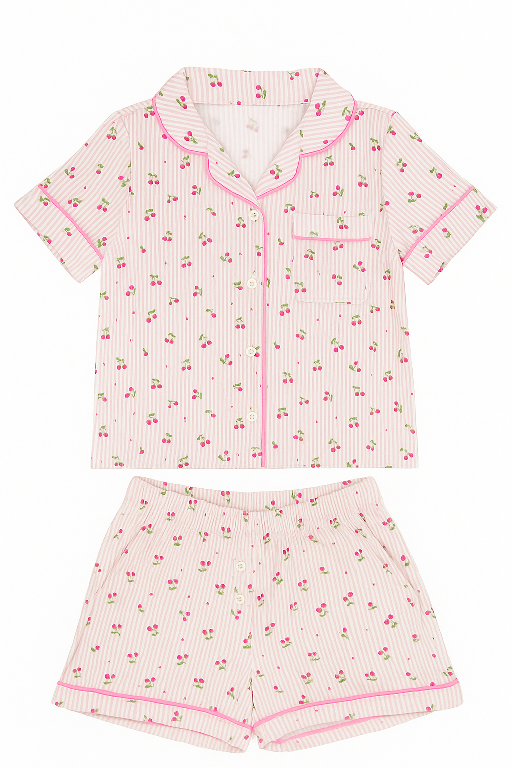 Cherry Stripes Jersey Short Sleeve PJ Set