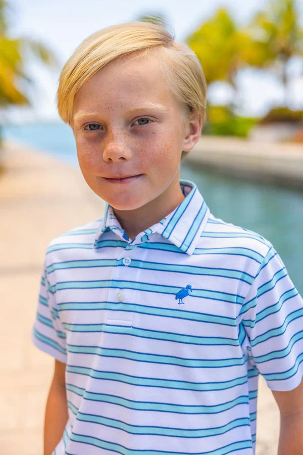Worth Ave White Belhaven Blue Stripe Prim and Proper Polo SS
