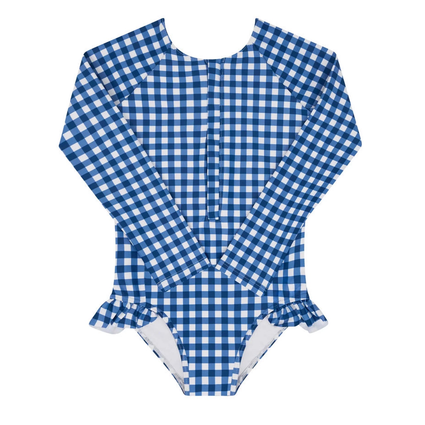 girls navy gingham front zip rashguard one piece