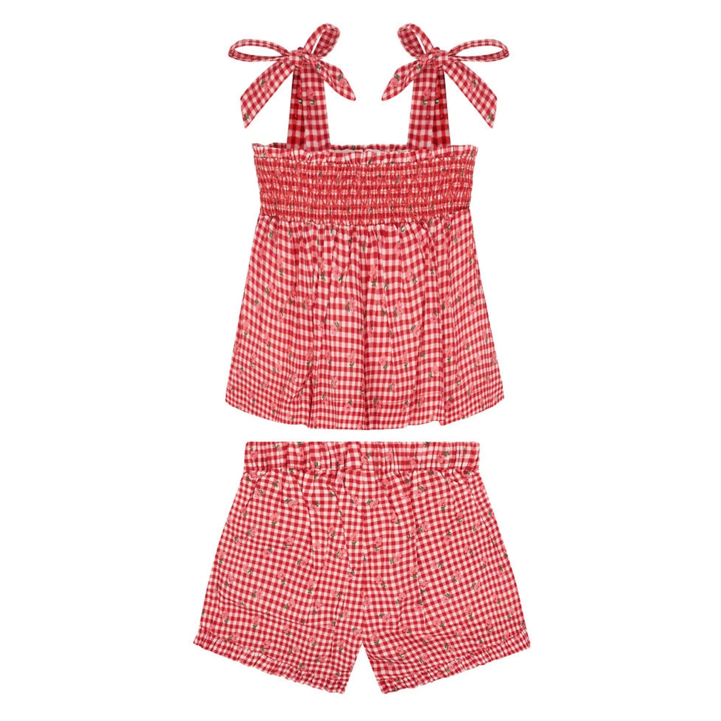 girls smocked top short set