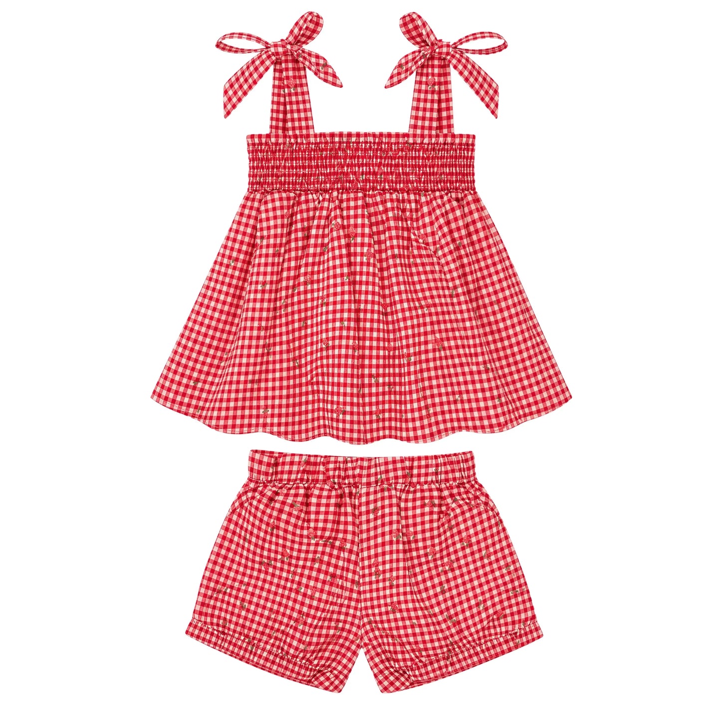 girls smocked top short set