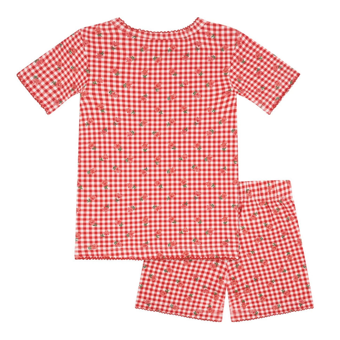 girls floral gingham shirt and short pima pajama set