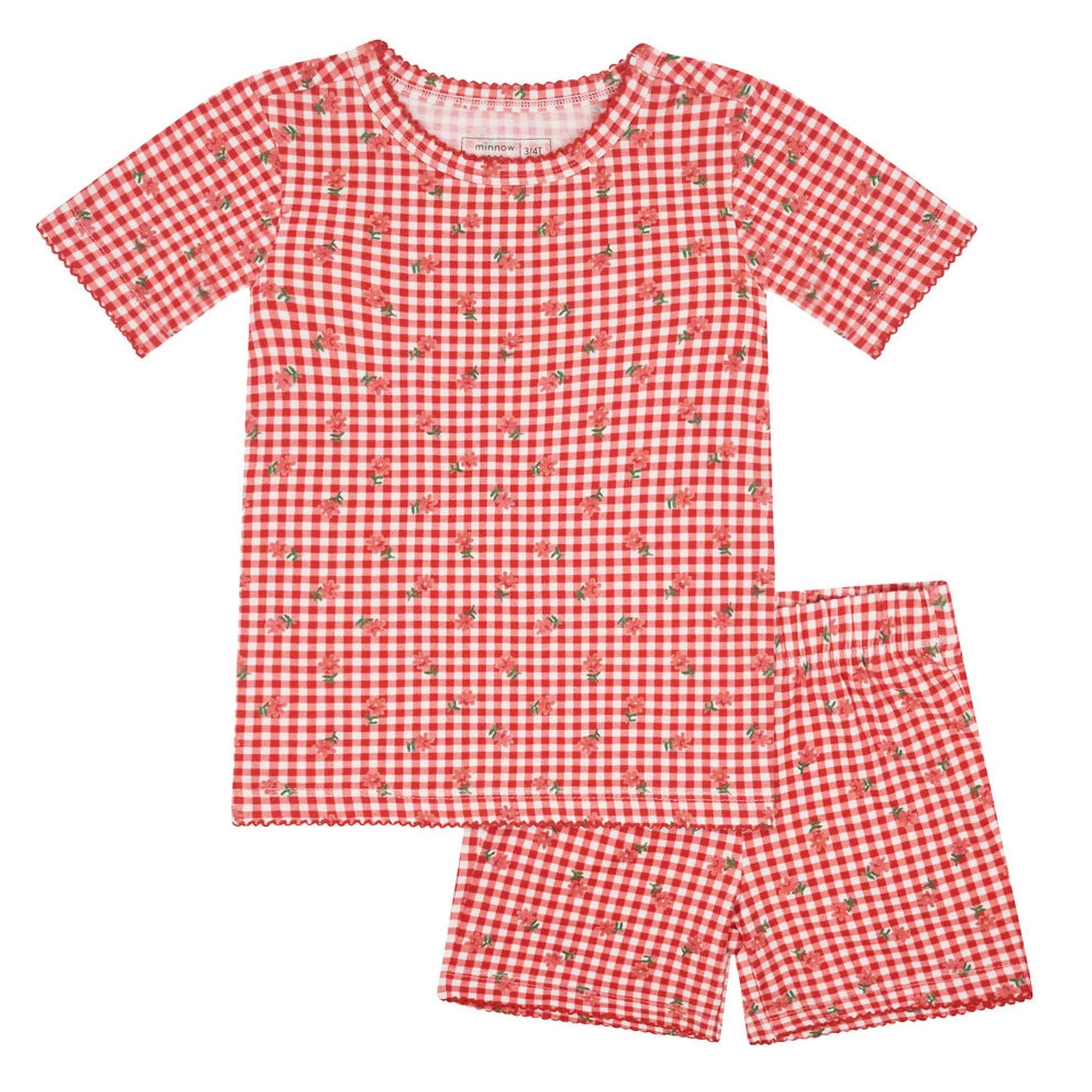 girls floral gingham shirt and short pima pajama set