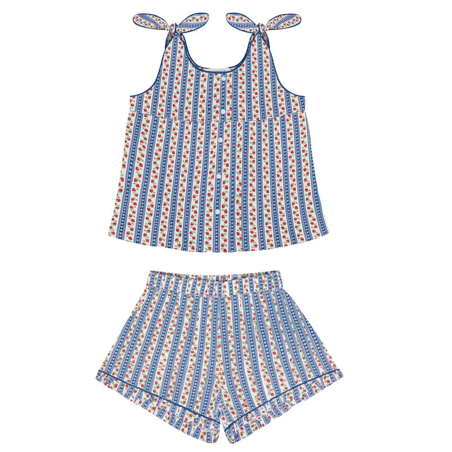 girls strawberry floral tie knot short set