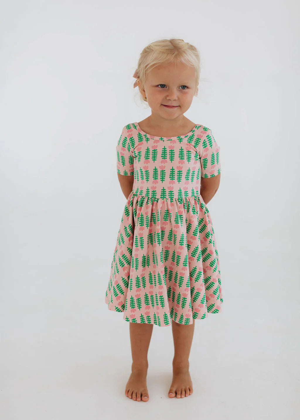 Pink Tulips Short Sleeve Twirl Dress