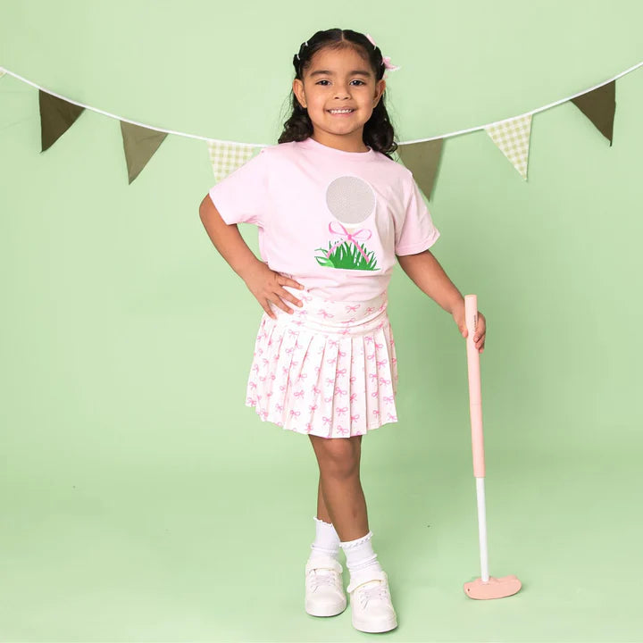 Golf Tee Bow Patch Short Sleeve T-Shirt - Ballet