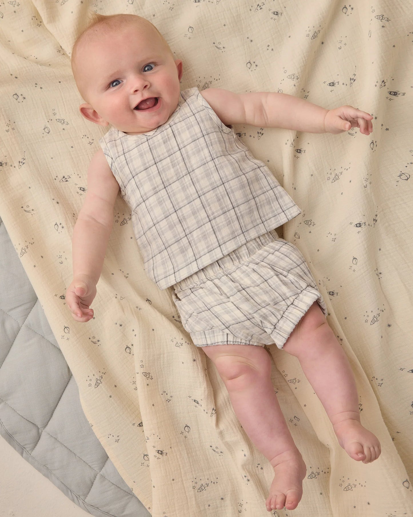 Blue Plaid Woven Tank Set