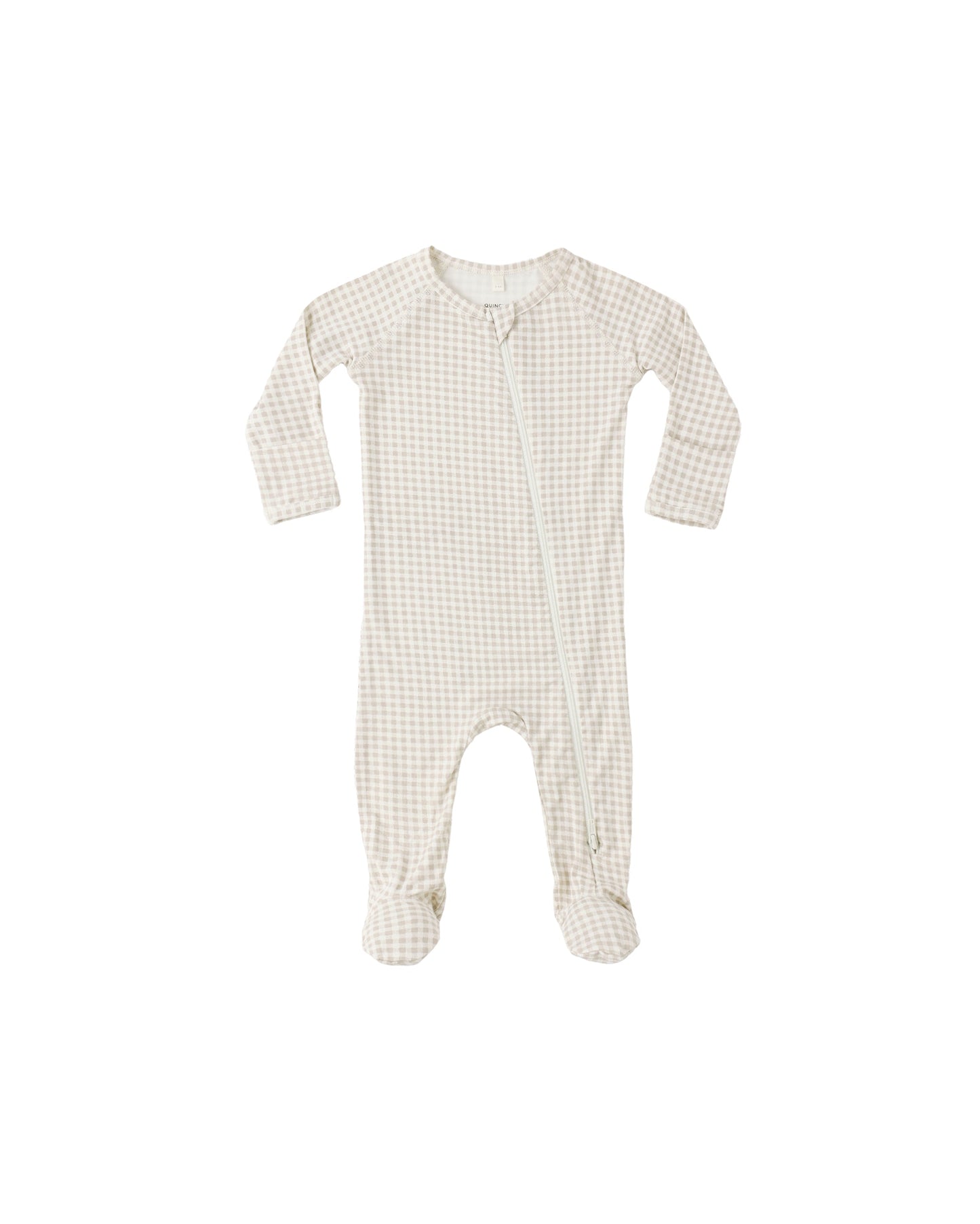 Oat Gingham Bamboo Zip Footie