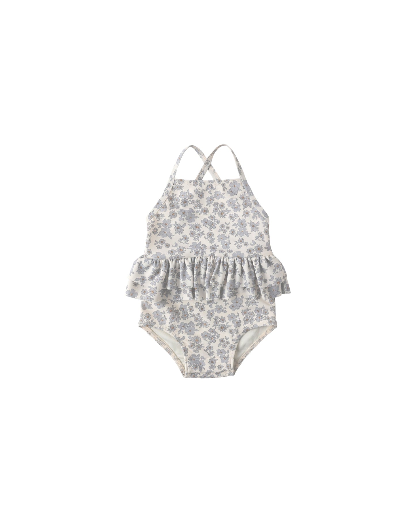Blue Floral Ruffled One Piece Swimsuit