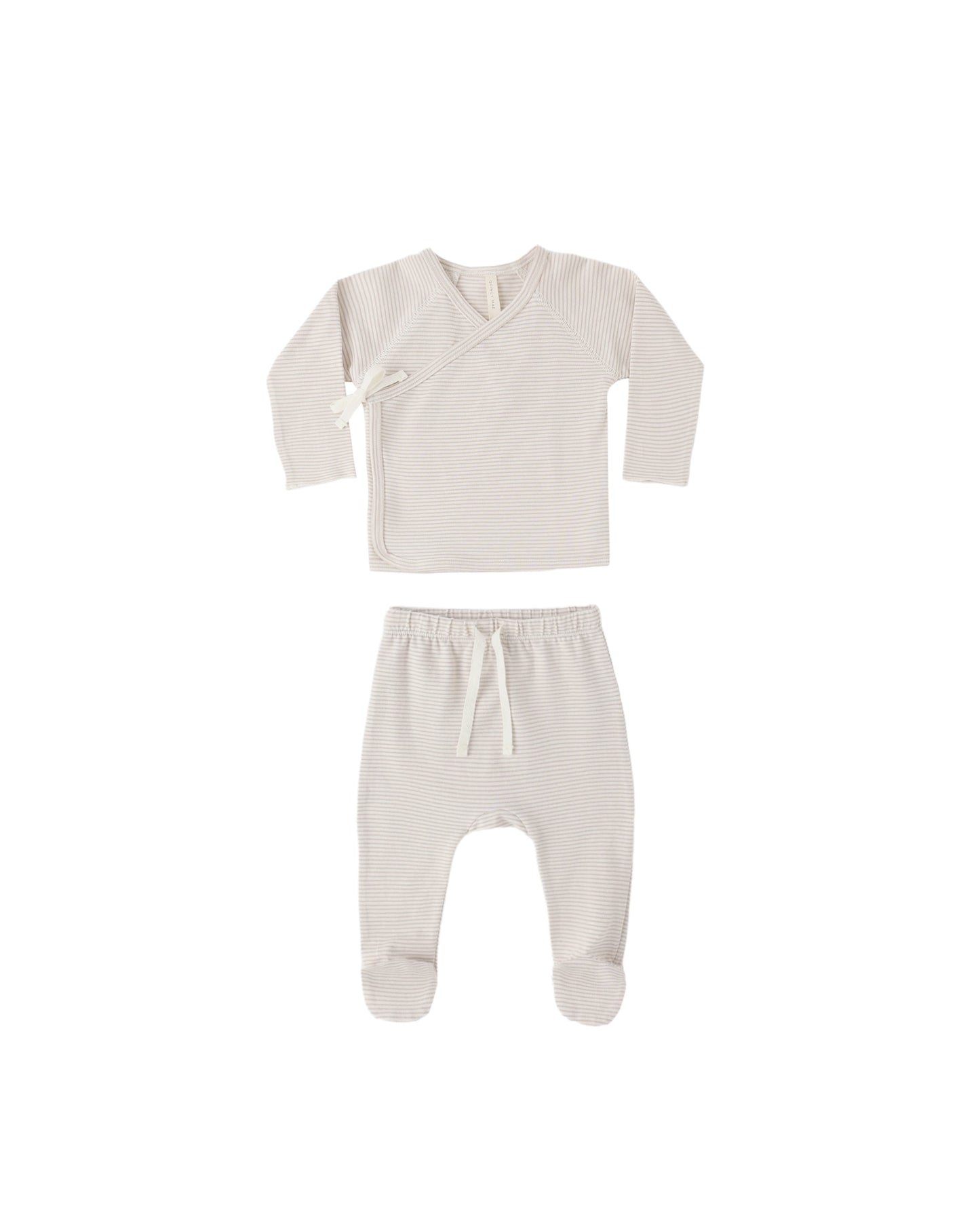 Oat Micro Stripe Wrap Top + Footed Pant Set