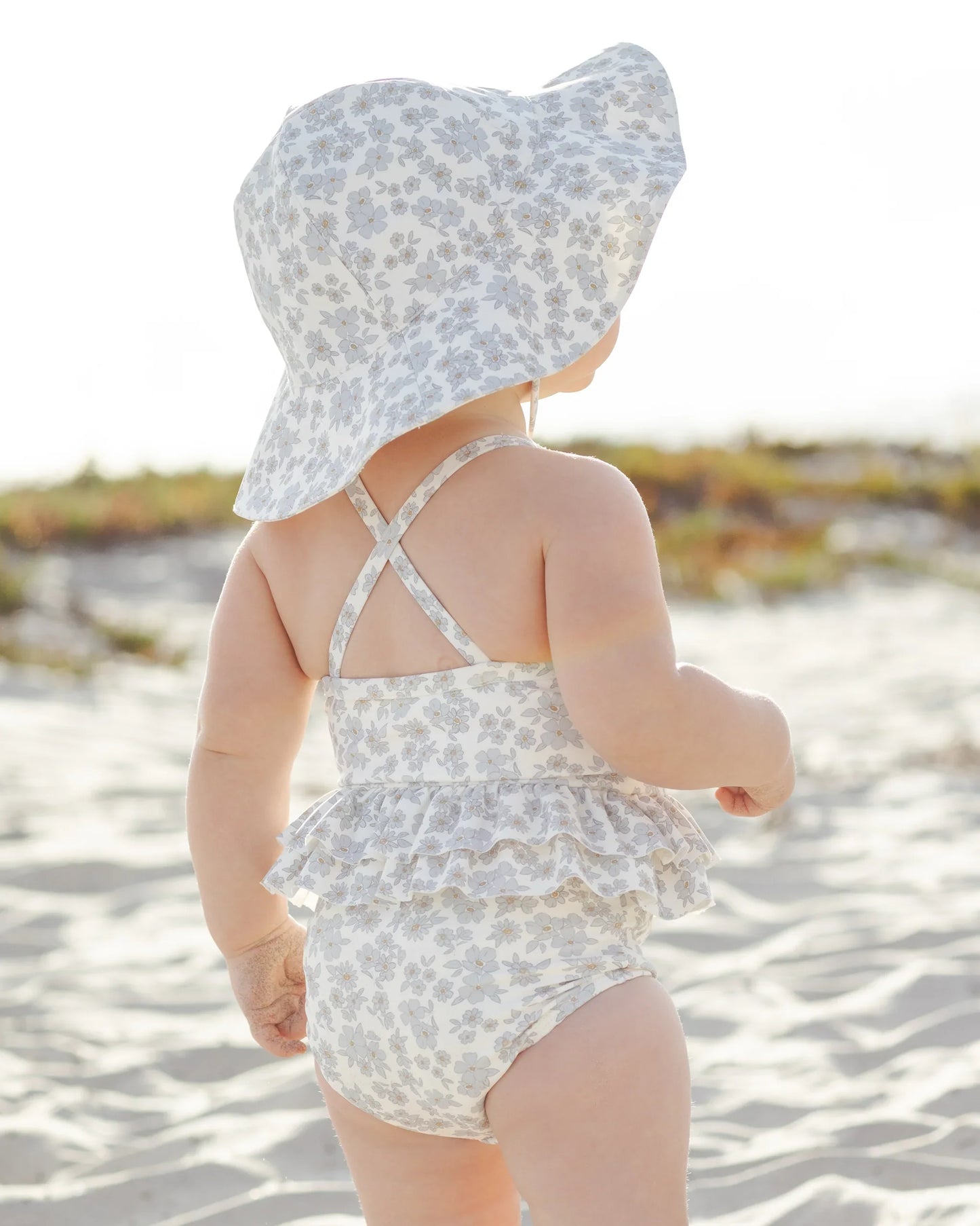 Blue Floral Ruffled One Piece Swimsuit